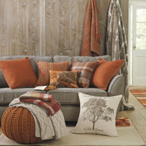 Add a pop of color with burnt orange throw pillows