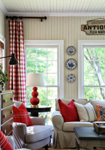 Deep or bright red throw pillows and curtains