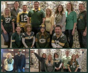 employees dressed for Packer game day, green and gold, #gopackgo, H.J. Martin and Son