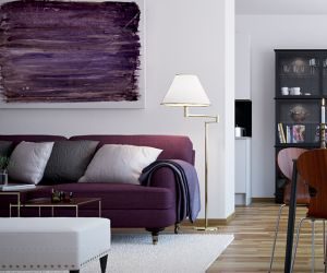 shades of purple used in a living room, purple painting and couch