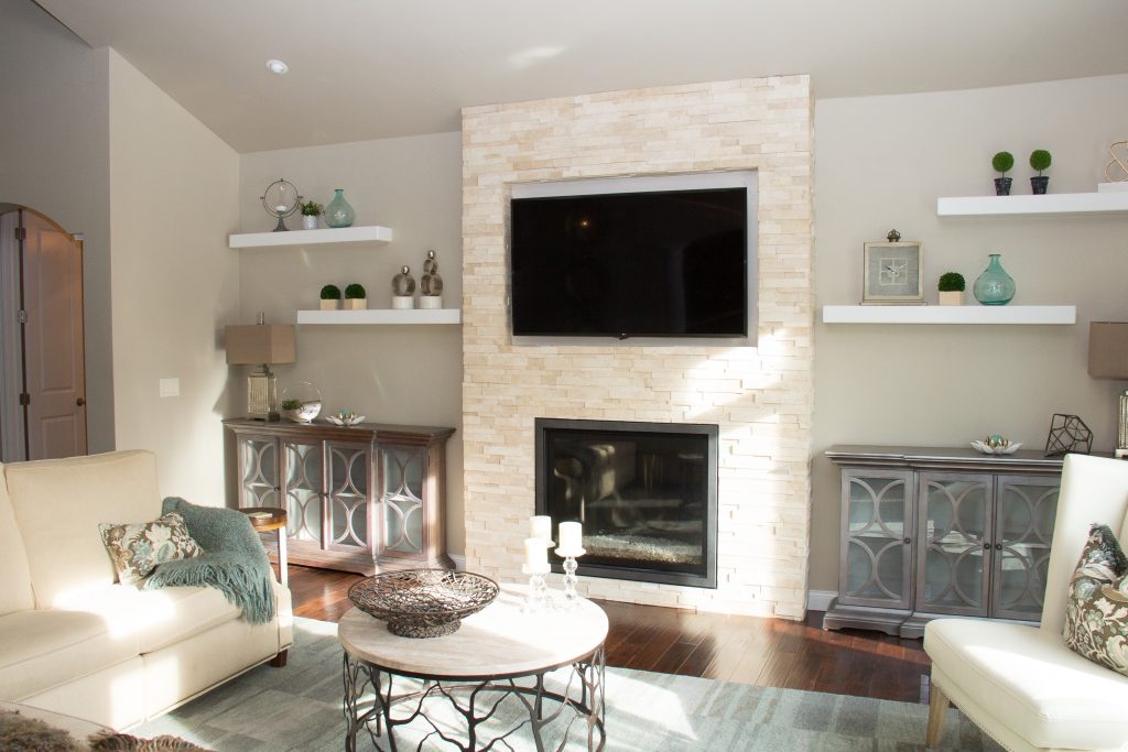 Stone fireplace surround, H.J. Martin and Son