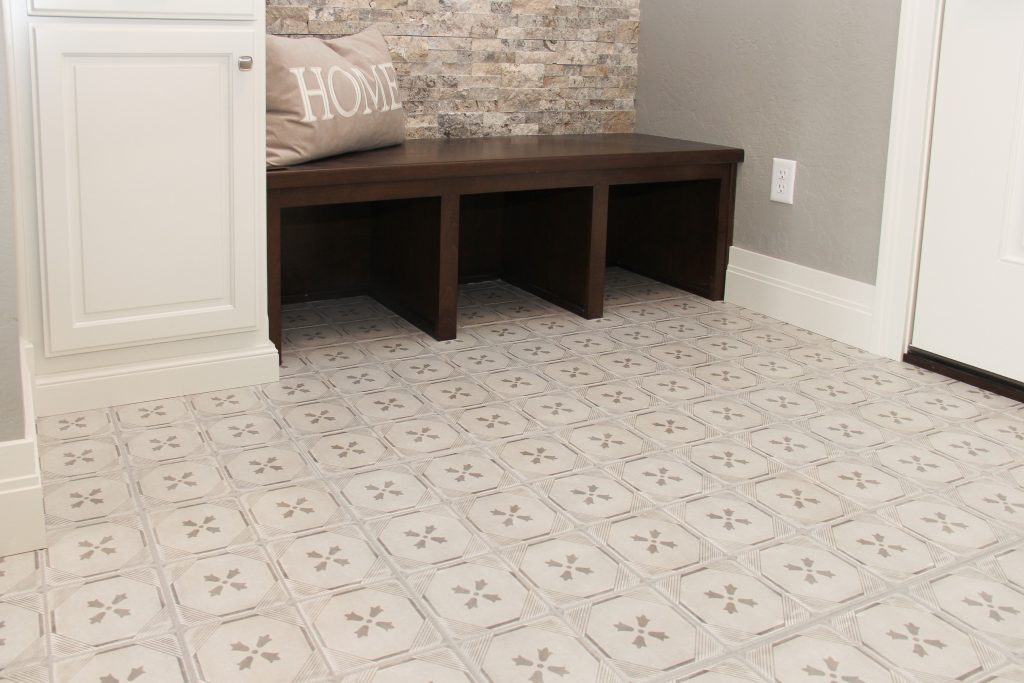 White patterned tile, mudroom floor, 2018 showcase of homes, H.J. Martin and Son