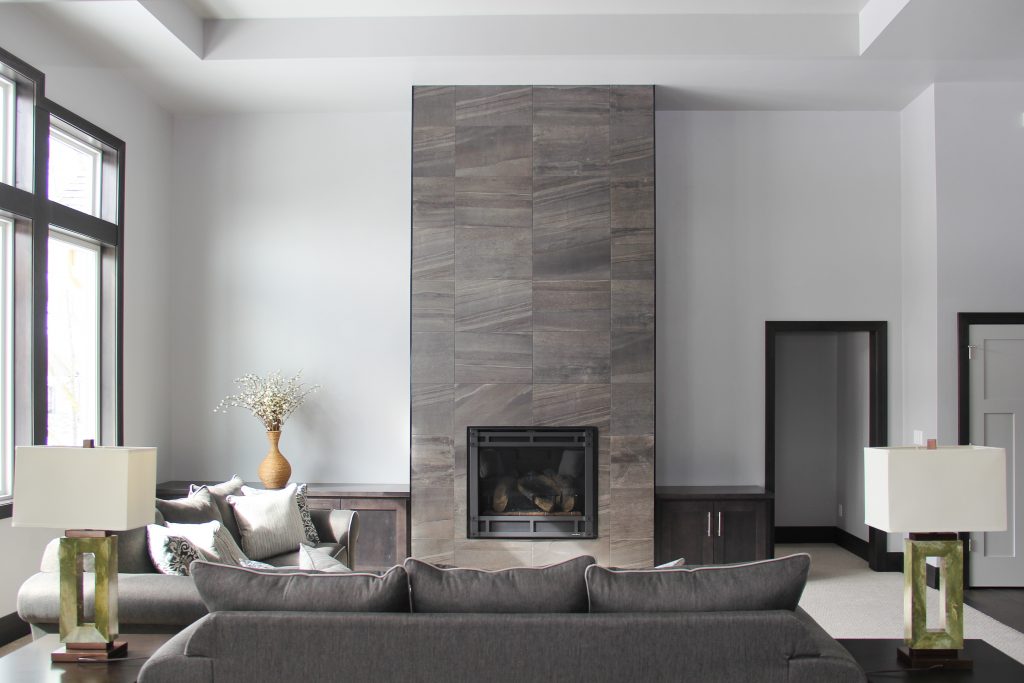 Tile fireplace surround, 2018 showcase of homes, living room, H.J. Martin and Son