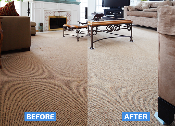 white carpet cleaning before and after in a living room, carpet cleaning results