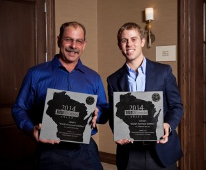 Tom Clover [left], superintendent in the Walls and Ceilings division, and David Martin at the 2014 AGC Build Wisconsin Awards dinner