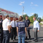 David Martin (right) greets Town of Menasha and Neenah-Menasha fire departments