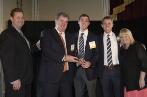 Award presentation: [L-R] Ken Kraemer of Building Advantage, Edward Martin, Joe Martin, David Martin, Lisa Oertel of The Daily Reporter