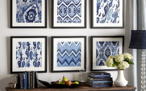 series of blue framed prints