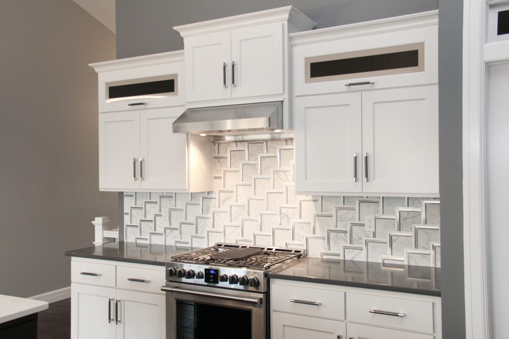 White and silver tiled backsplash, 2018 showcase of homes, H.J. Martin and Son