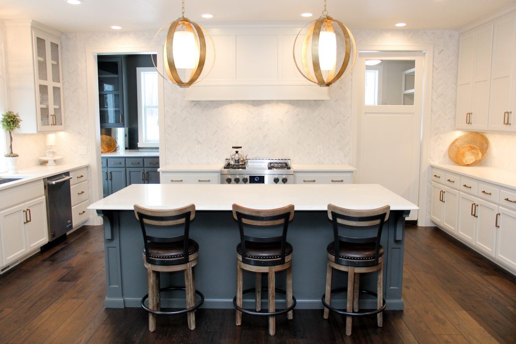 Hardwood kitchen floor, white tile backsplash, 2018 showcase of homes, H.J. Martin and Son