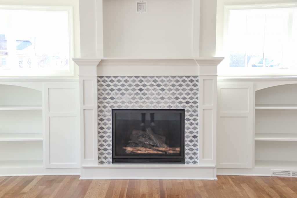 Gray and white tiled fireplace, 2018 showcase of homes, H.J. Martin and Son
