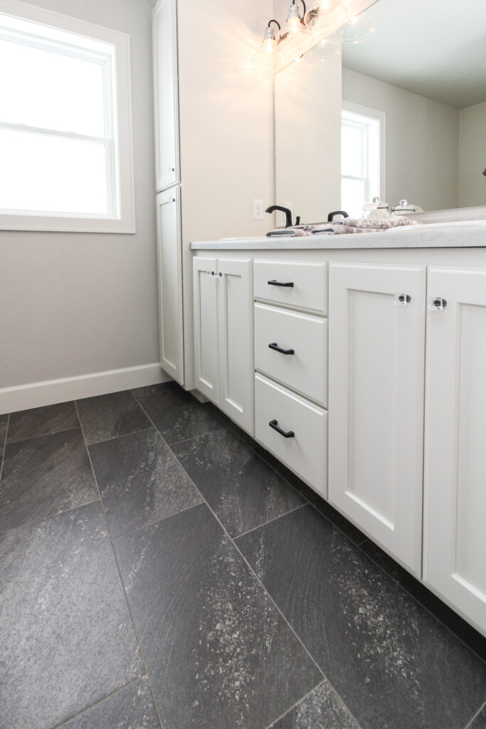 Master Bathroom with Black Luxury Vinyl Tile