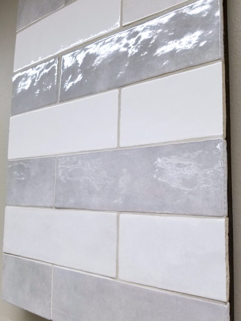 gray and white subway zellige tile