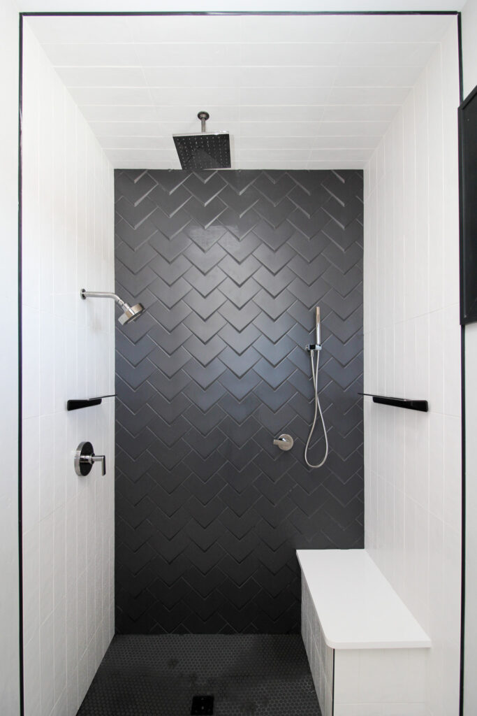 black and white tiled shower